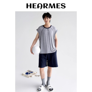 冰丝凉感可外穿套装 HEARMES 薄款 睡衣背心夏季 天丝莱赛尔男士