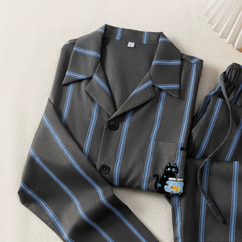 HEARMES 送男友送爸爸高级天丝棉睡衣男士竖条纹春秋情侣家居服