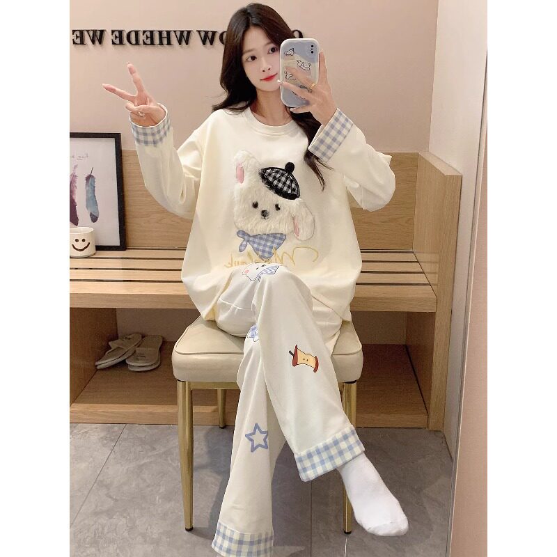 HEARMES 睡衣女款春秋季高级感可爱小狗正流行长袖长裤秋冬家居服