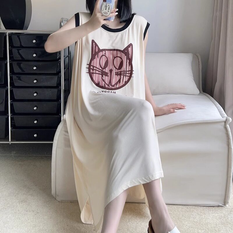 HEARMES涂鸦猫咪无袖睡裙女