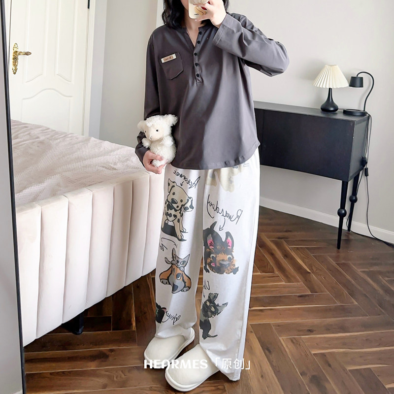 HEARMES 秋冬款睡衣女士纯棉长袖长裤韩系可外穿网红风家居服春秋