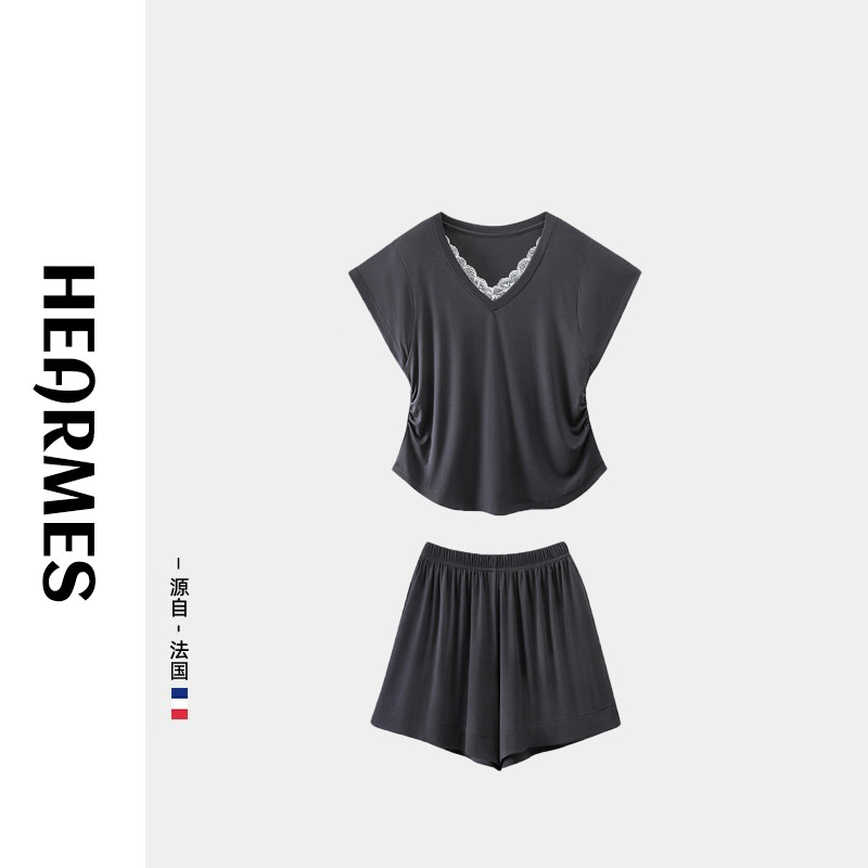HEARMES 睡衣女夏带胸垫凉感莱赛尔天丝背心短裤家居服防侧漏