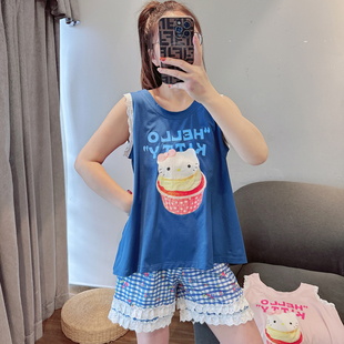 背心短裤 HEARMES 薄款 甜美碎花纯棉睡衣女款 休闲家居服可外穿 夏季