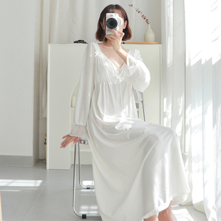 长袖 甜美睡裙女夏季 HEARMES 薄款 家居服 纯棉法式 纯欲风性感中长款