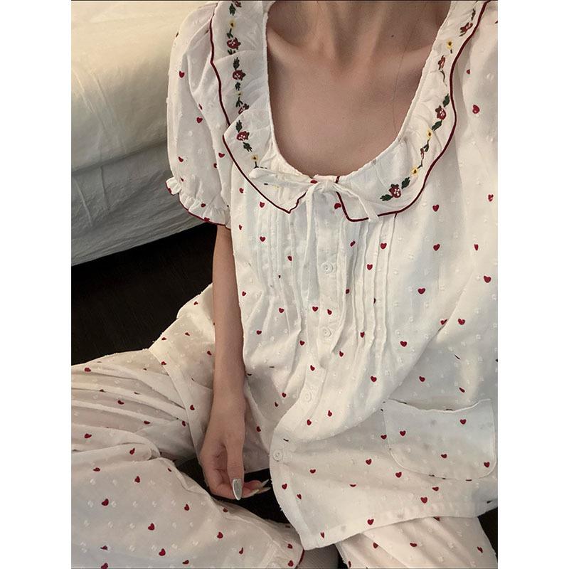 HEARMES 甜美爱心短袖睡裙女夏季新款日系网红款中长可外穿家居服