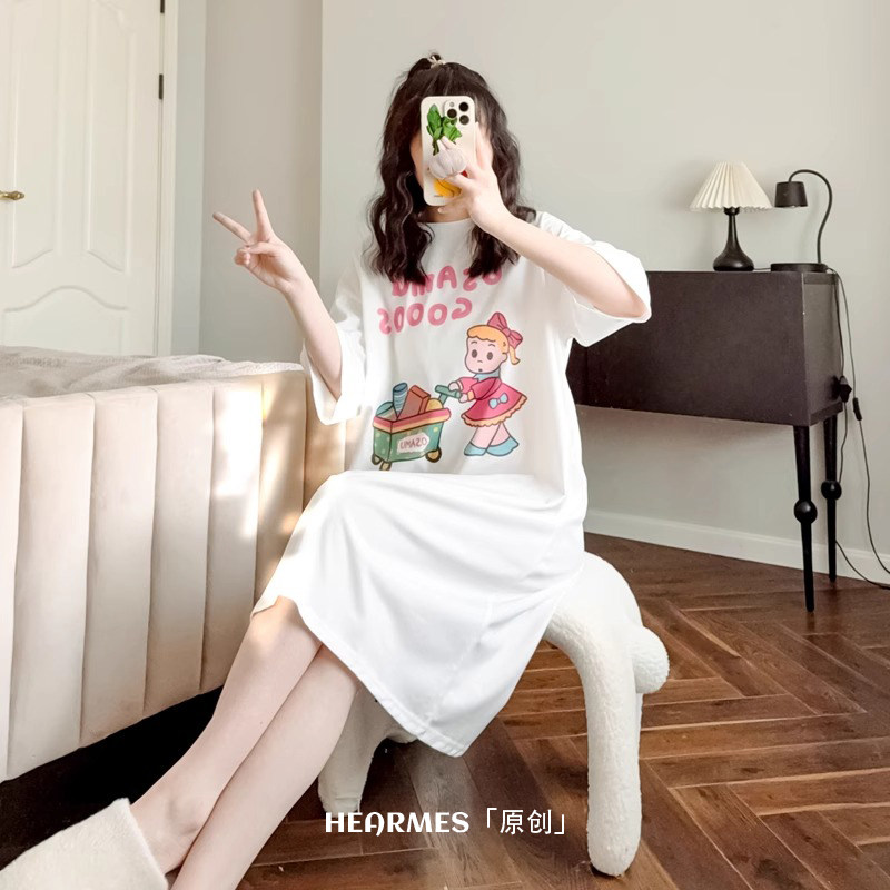 HEARMES 可爱睡裙女纯棉夏季日系甜美宽松长裙可外穿薄款睡衣凉感