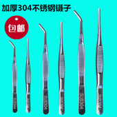 加厚304不锈钢镊子弯头聂子茶镊维修工具加硬镊夹子多肉圆头捏子