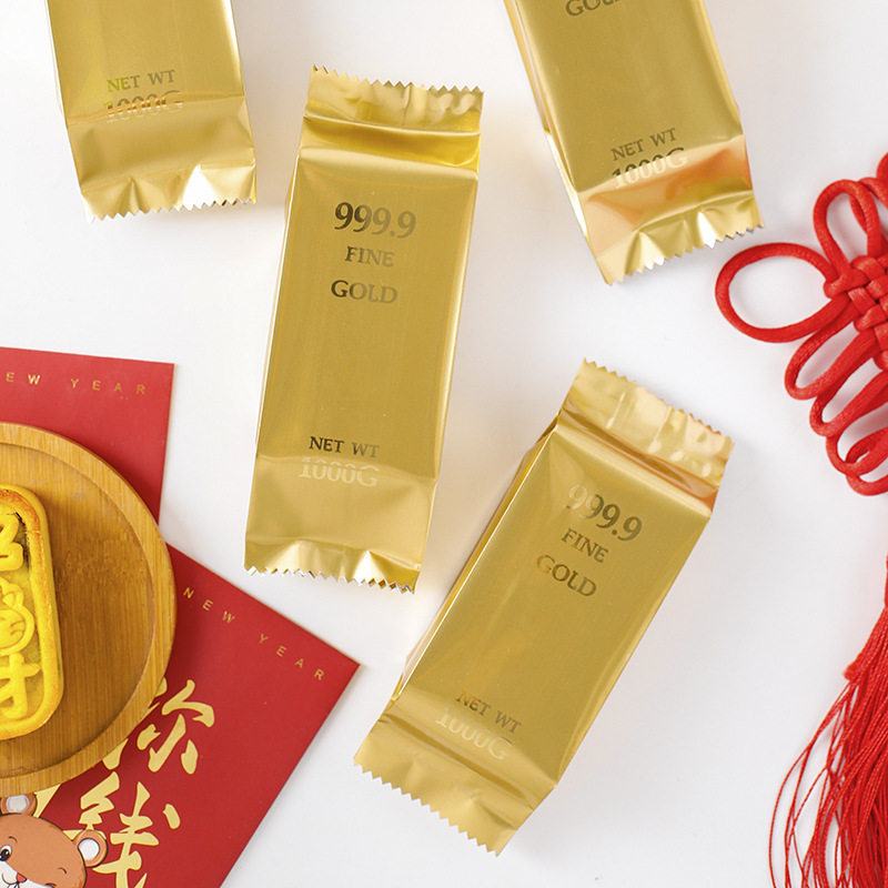 100只跨境金砖金条铝膜包装袋新年开运烧凤梨酥点心加厚烘焙机封