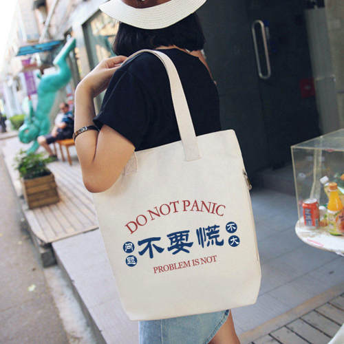 问题不大不要慌单肩斜跨手提袋帆布包背包大容量女包环保购物