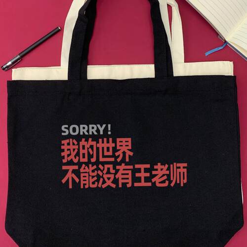 灰红我的世界不能没有王老师趣味百家姓帆布包大容量托特单肩袋