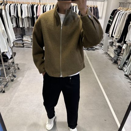 2025秋冬极简加厚立领羊毛呢夹克男韩系宽松通勤双面呢羊毛外套潮