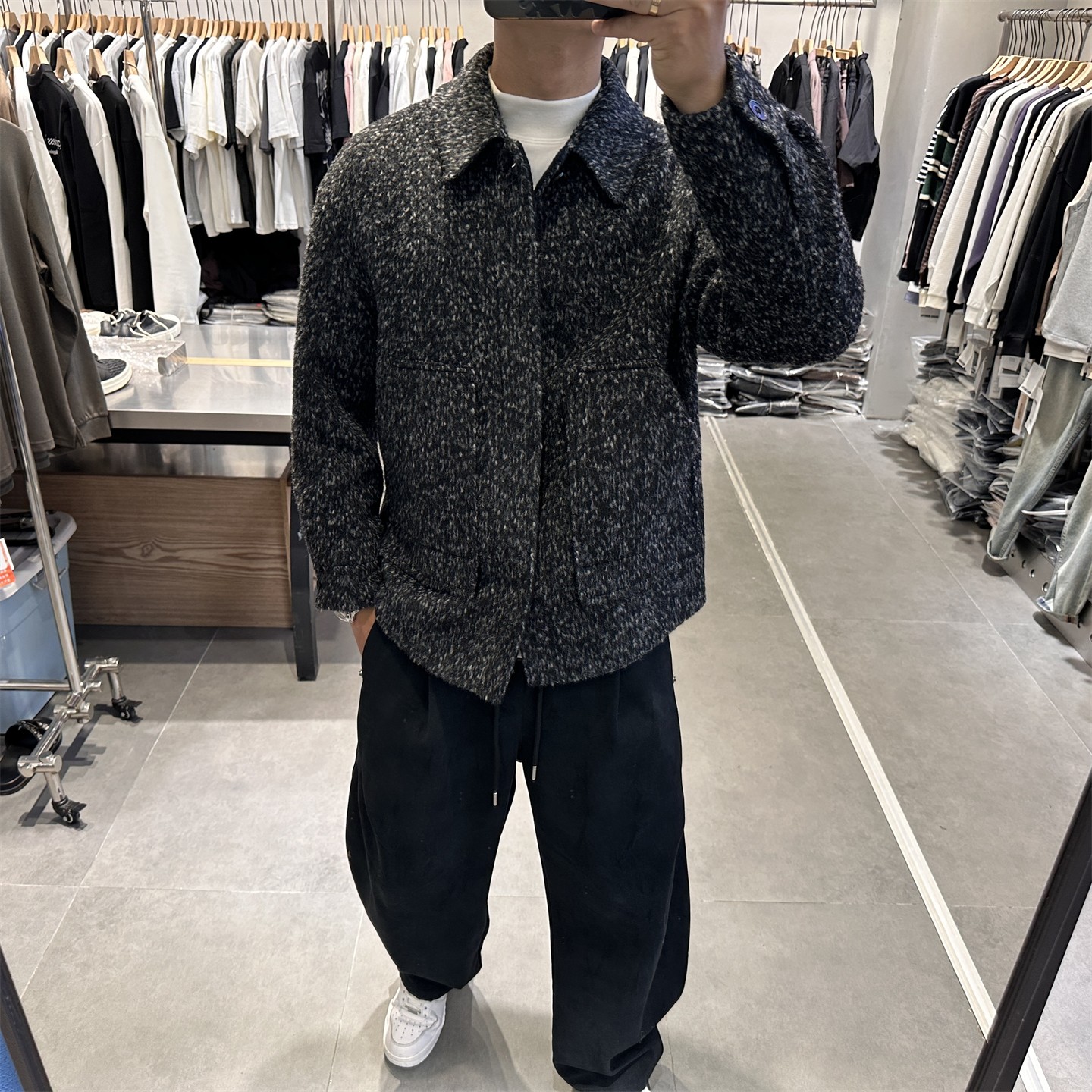 秋冬高级感复古提花双面羊毛呢大衣男韩系休闲加厚保暖羊驼毛外套