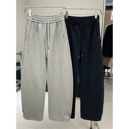 冬季高端垂感加绒加厚阔腿休闲裤男美式宽松保暖磨毛直筒裤弯刀裤