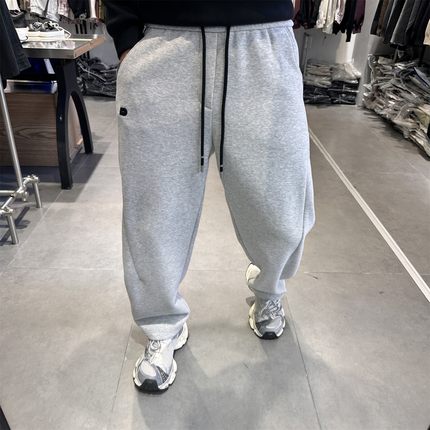 互道秋冬新款字母刺绣加绒加厚卫裤男韩版修身哈伦束脚运动休闲裤