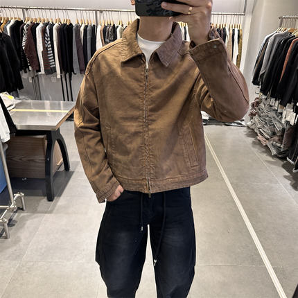 2026春季老钱风复古牛仔翻领夹克男美式巴恩重工水洗做旧短款外套