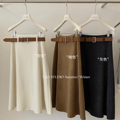 Y.JIA伊嘉毛呢垂感伞状半身裙女