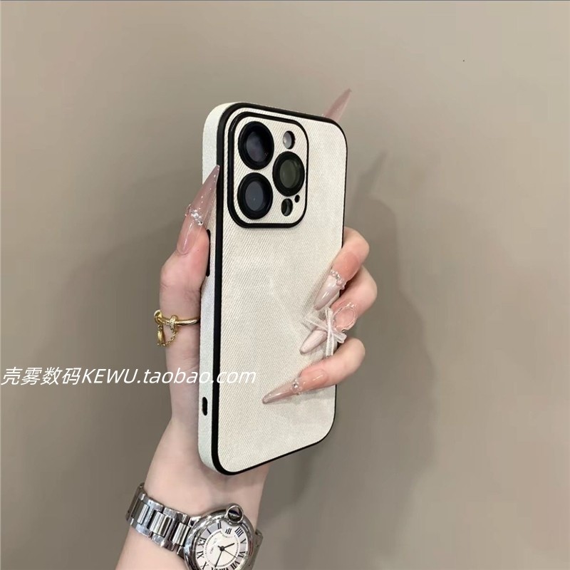 个性全包边牛仔纹古董白适