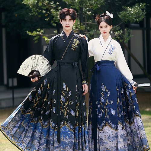 原创大码汉服女胖mm200斤马面裙新中式百搭国潮男女古风情侣套装