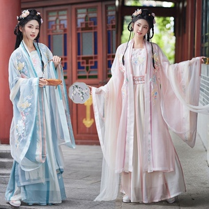 大码汉服女胖mm200斤蝶恋花海宋制齐腰吊带百褶裙绣花显瘦套装夏