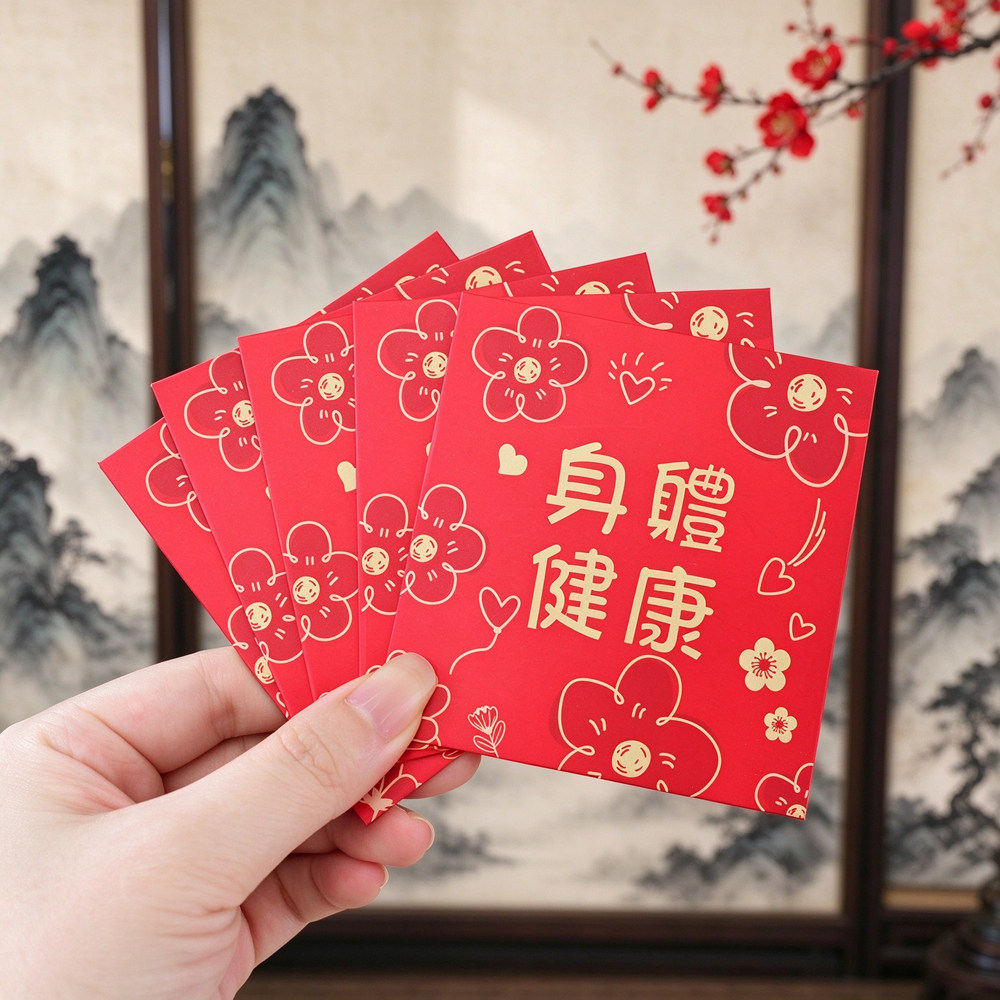 红包2027新款高档正方形身体健康新年节日祝福喜庆加厚利是封订做