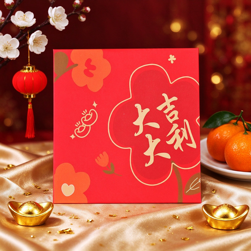 百元小号正方形中式创意大吉大利通用婚礼过年春节压岁包烫金LOGO