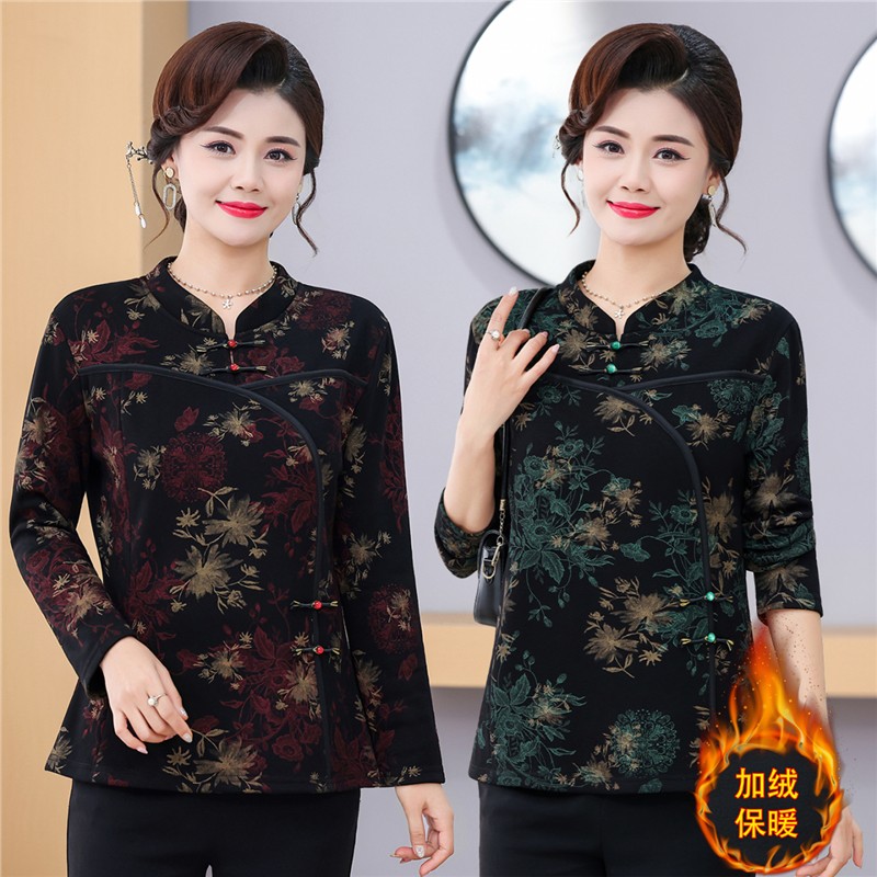 妈妈装春秋款改良版旗袍领打底衫