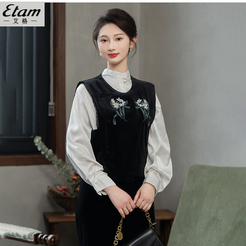 新中式丝绒刺绣马甲女春秋新款黑色气质显瘦国风背心坎肩外套,女装/女士精品,马夹,淘宝优惠券,粉丝福利购,淘宝优惠卷