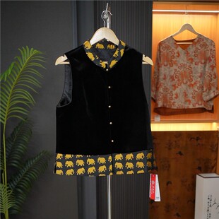 【SR金象马甲】高端新中式国风醋酸丝绒拼接提花立领无袖坎肩国潮