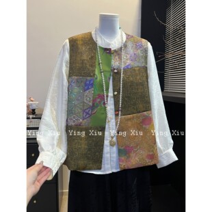 新款 重工刺绣撞色马甲春季 2026高贵轻奢国风背心马夹 新中式 妈妈装