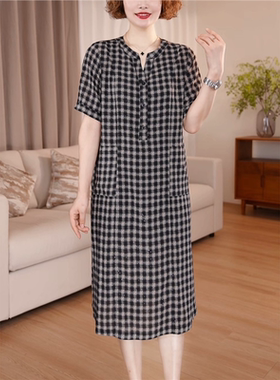 气质格子连衣裙女夏季薄款