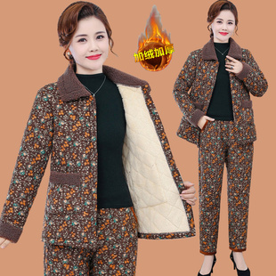 中老年人女保暖衣外套棉服加厚居家棉袄 套装 妈妈冬装 碎花棉衣棉裤