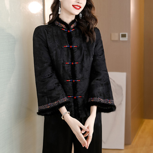 妈妈冬装外套中老年女装高端刺绣香云纱唐装小棉袄真丝棉衣棉服女