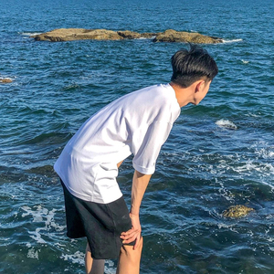 1009-932366-P21-限价39 230克精梳棉双纱棉白色短袖T恤宽松纯色图片