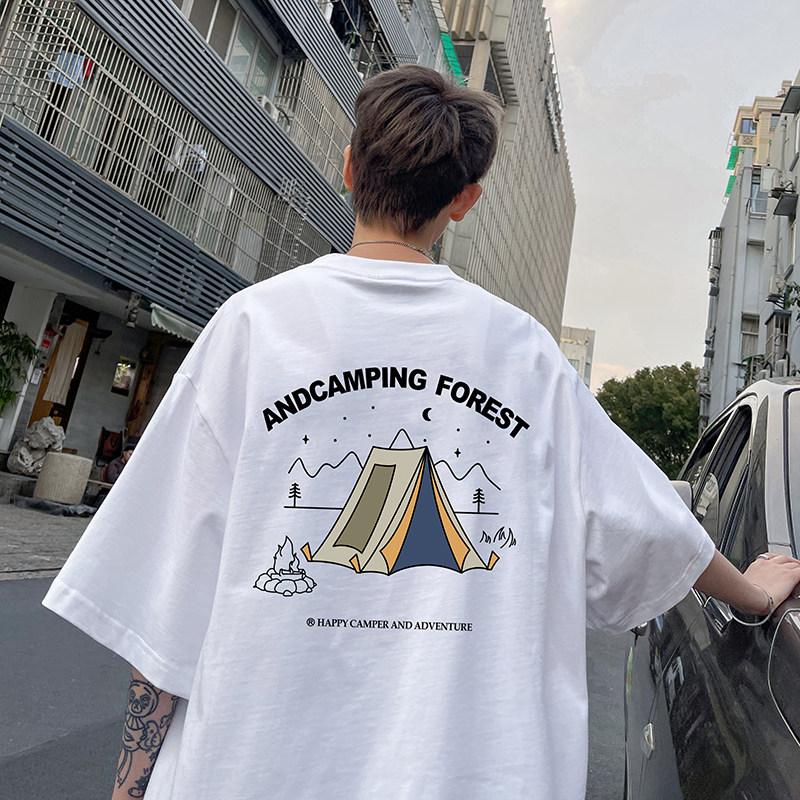 1009-PT69-P35-限价49 日系复古帐篷印花短袖T恤夏季潮牌体恤衫男图片