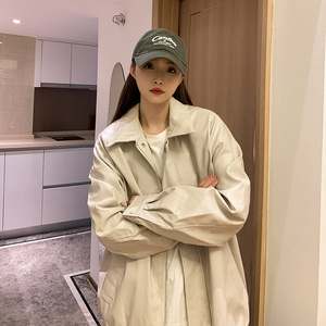 1009-JK146 -P95-限价128 黑色机车服皮衣夹克宽松翻领外套男秋季图片