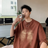 1009-PT67-P25-限价39潮牌天使翅膀印花短袖T恤男宽松情侣上衣夏，男装T恤，四季星座1009