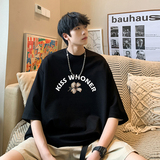 1009-CC424-P23-限价39*港风宽松短袖T恤男夏季新款印花五分袖t恤，男装T恤，四季星座1009