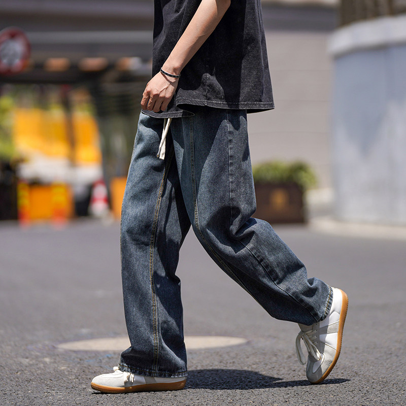 1009-XS2043-P70-限价89夏季薄款直筒宽松拼接水洗牛仔长裤男潮,男装牛仔裤,四季星座1009
