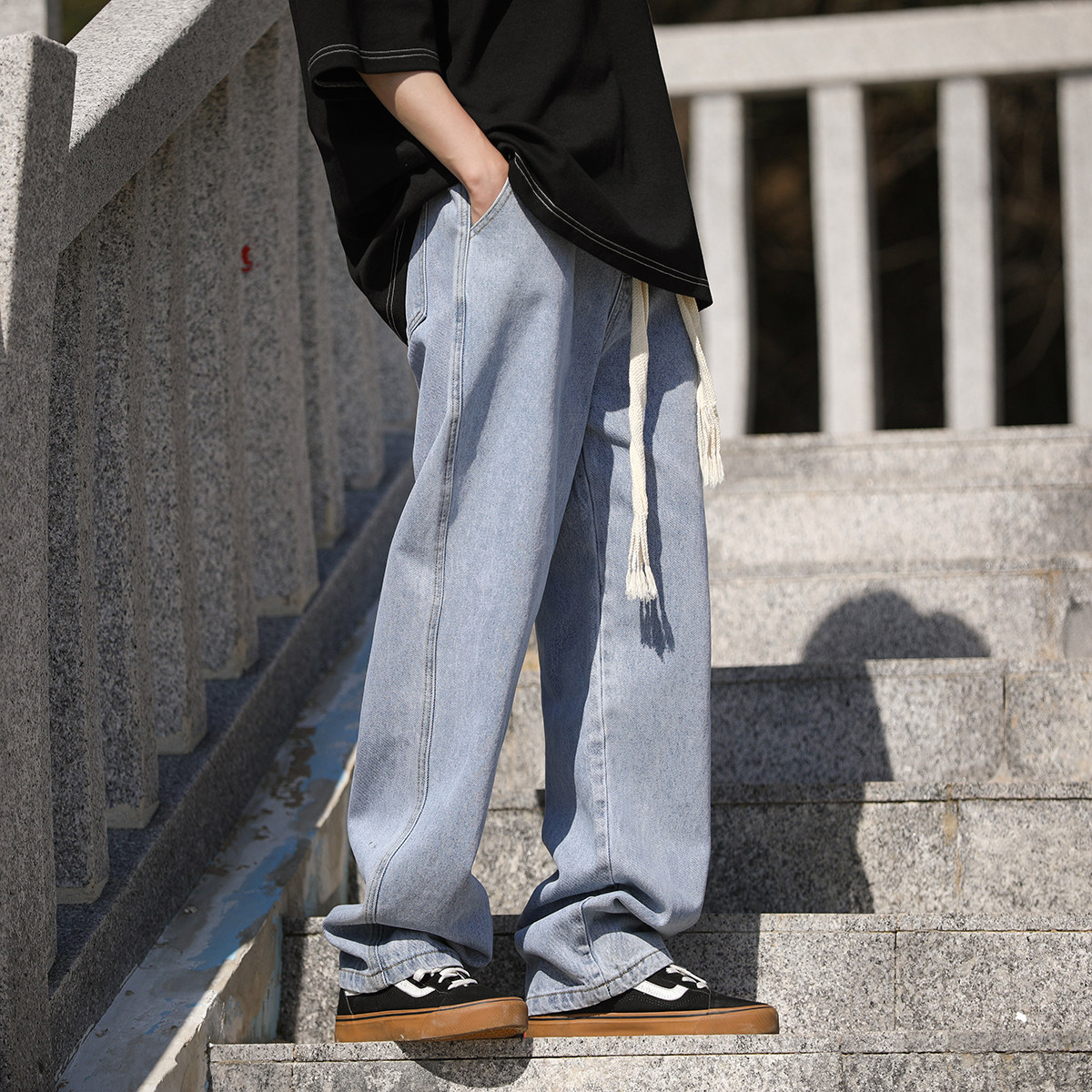 1009-TZ35-P45限68*直筒牛仔裤春季潮流ins宽松阔腿痞帅休闲长裤,男装牛仔裤,四季星座1009