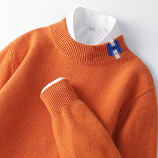 青少年羊绒衫男初中高中大学生加厚青年羊毛衫半高领打底针织毛衣