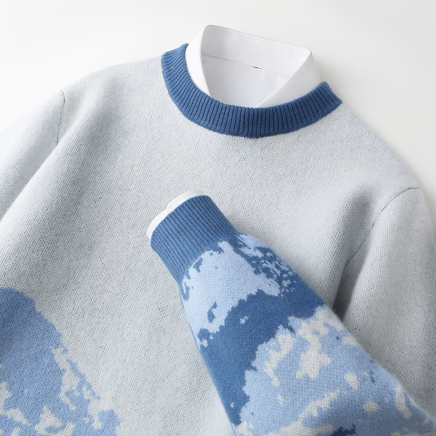 青少年撞色加厚羊绒衫圆领针织衫