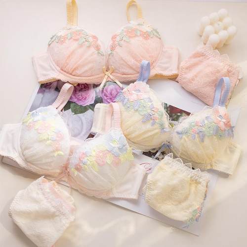 日系risa少女蕾丝文胸套装聚拢薄款内衣花朵大刚圈低鸡心圆盘1型