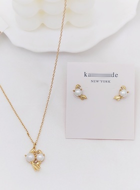 KS镀真金男女情侣鸟耳钉项链