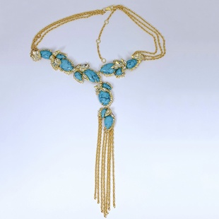 A45欧美风鬼才设计师镀真金设计感点钻镶嵌石头流苏款AB女士项链