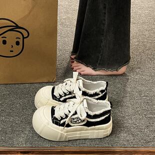 小众百搭休闲运动鞋 女春秋ins潮2025年新款 小白帆布板鞋 黑色爆款