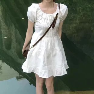 甜美白月光短袖 夏季 显瘦法式 新款 短裙 少女感白色初恋连衣裙女修身
