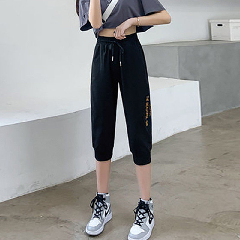 学生七分运动裤女宽松夏季薄款女短裤休闲裤跑步裤7分中裤卫裤子