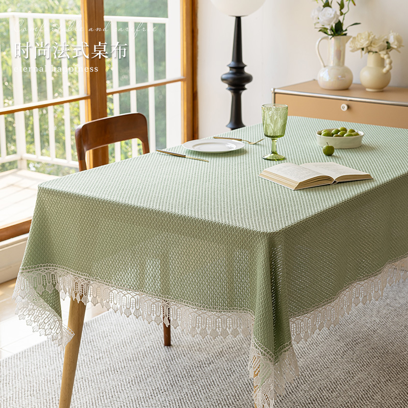镂空桌布绿色流苏餐桌布茶几蕾丝盖布田园风简约电视盖布