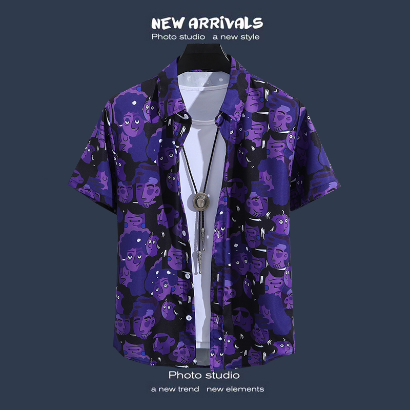 夏威夷花衬衫男女短袖宽松外套