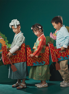 新年儿童国潮舞动龙舟玩具手工diy材料幼儿园穿戴划龙舟船道具